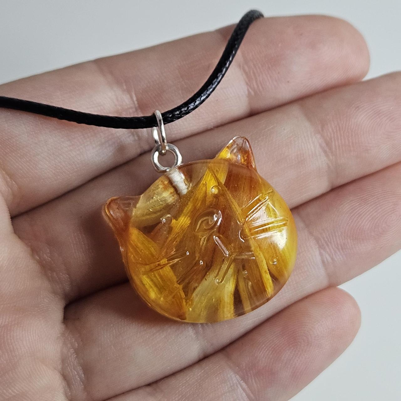 handmade kitty cord necklace with REAL flowers
