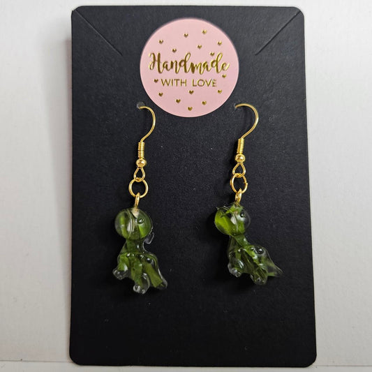 handmade dinosaur REAL flowers hook earrings