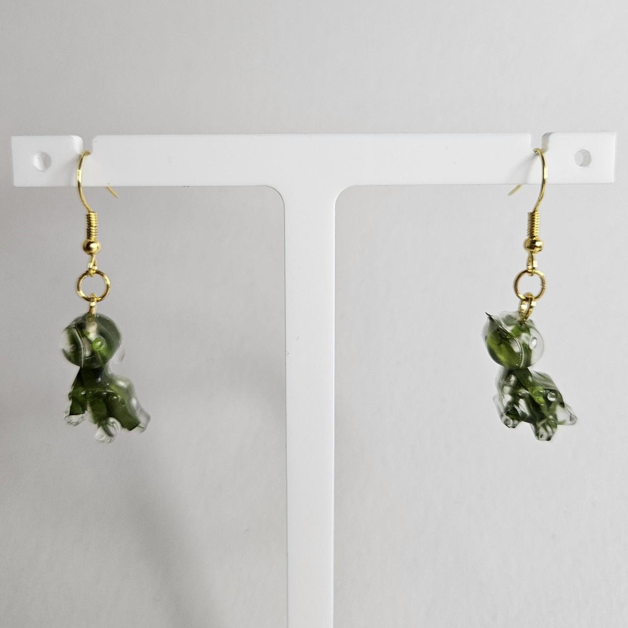 handmade dinosaur REAL flowers hook earrings