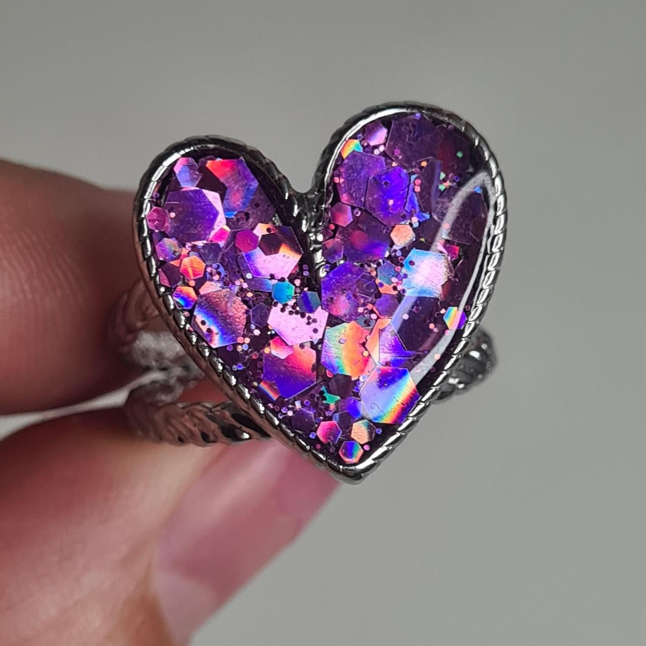 glittery chunky heart adjustable ring 💍