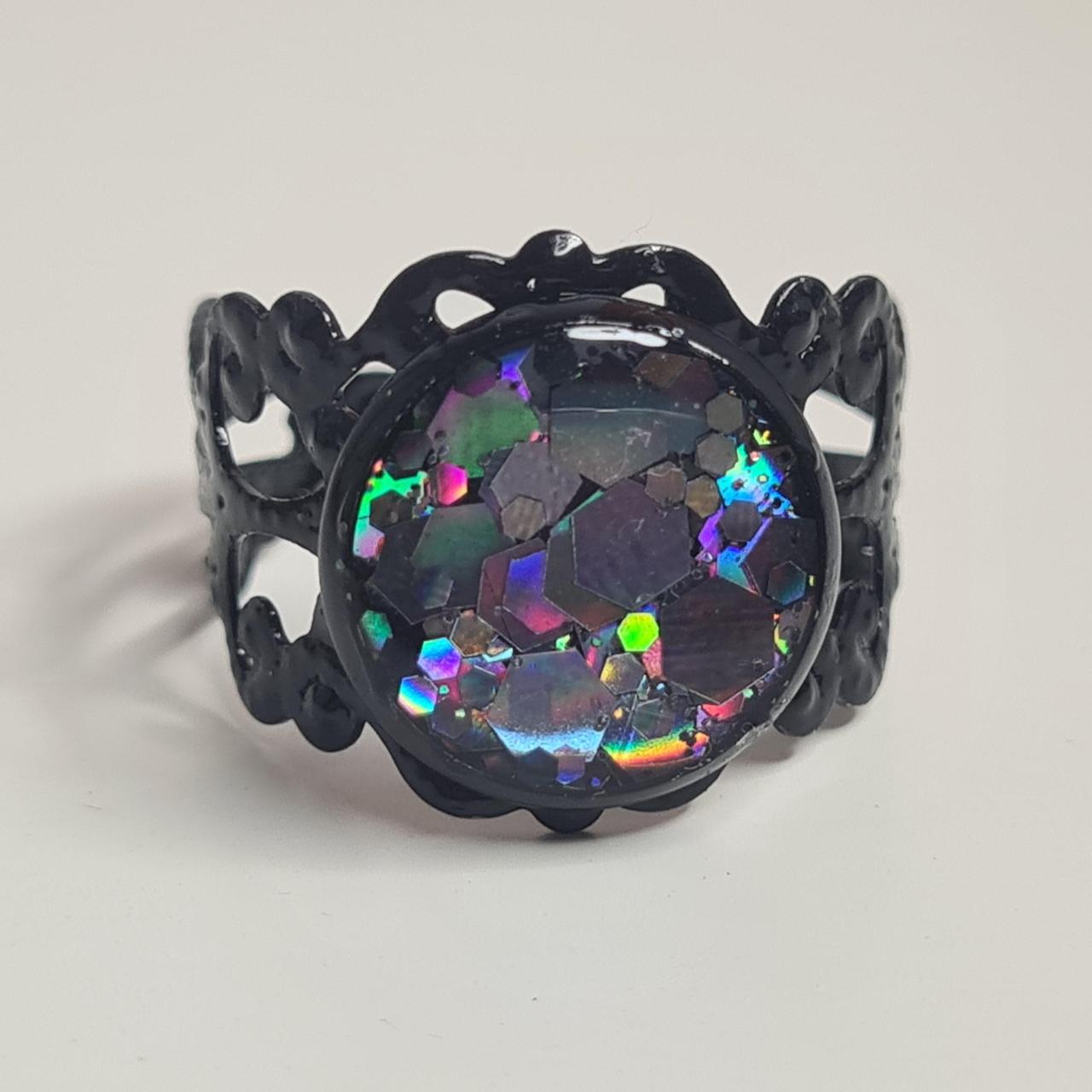 dark grey shift glitter adjustable black gothic ring 💍